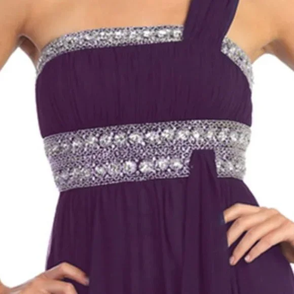 NEW LONG SLEEVELESS A-LINE CHIFFON DRESS EMBROIDERED WITH RHINESTONES GL1015